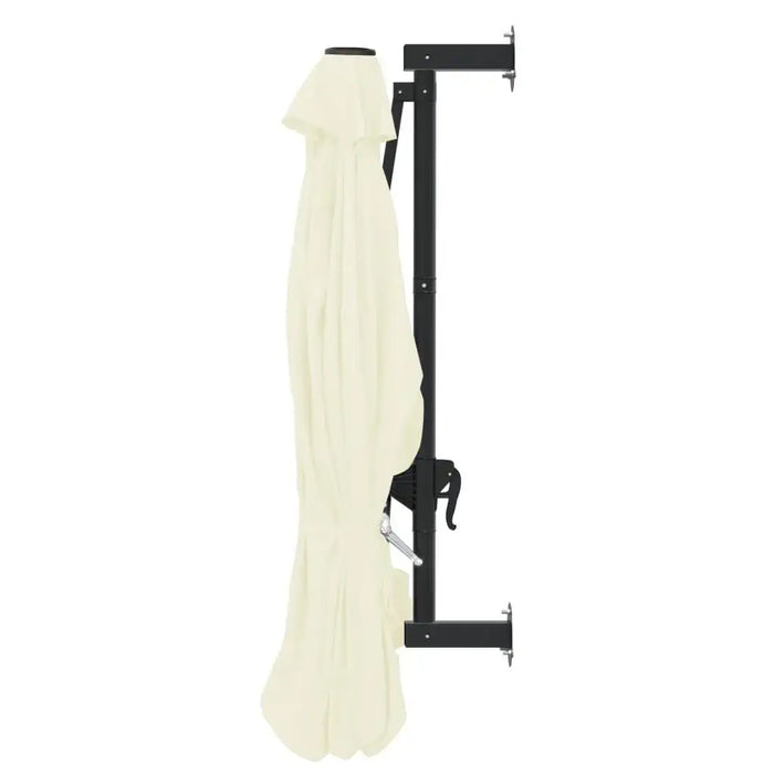 Wall-mounted parasol 3m sand canopy folded, black metal frame with crank lift