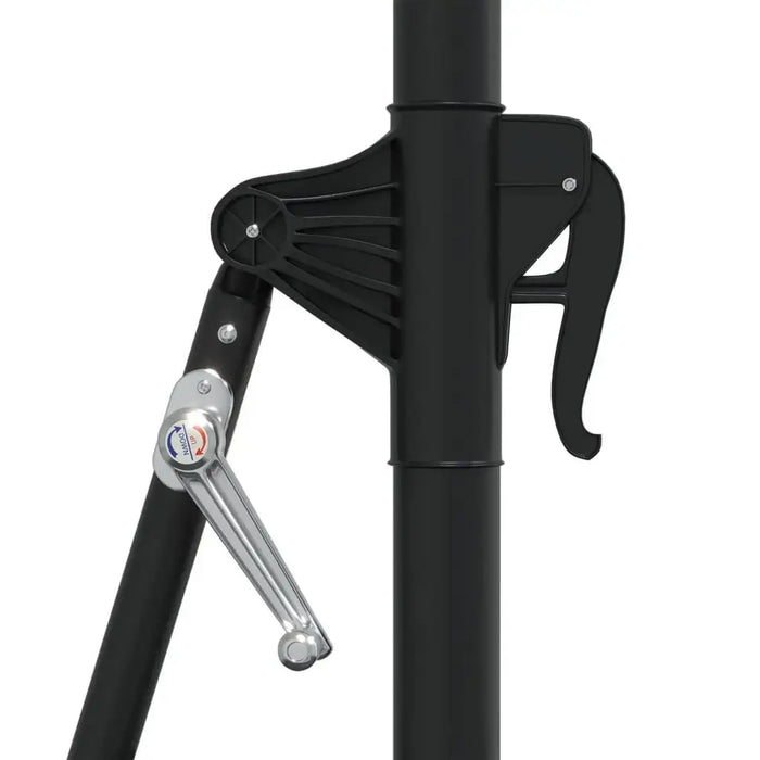 Close-up of black wall mounted parasol crank lift handle mechanism