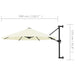 3m sand wall-mounted parasol with crank lift and LED lights, size diagram shown