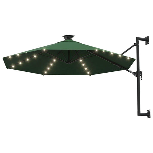 Wall-Mounted Parasol with LEDs and Metal Pole in Green - Little and Giant Explorers vidaXL