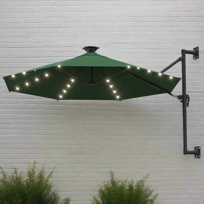 Wall-Mounted Parasol with LEDs and Metal Pole in Green - Little and Giant Explorers vidaXL