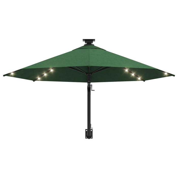 Wall-Mounted Parasol with LEDs and Metal Pole in Green - Little and Giant Explorers vidaXL