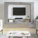 Modern living room with wall-mounted grey Sonoma TV cabinet, floating media unit, and display shelves