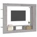 Grey Sonoma wall-mounted TV cabinet with floating media shelf, storage boxes, and small plant
