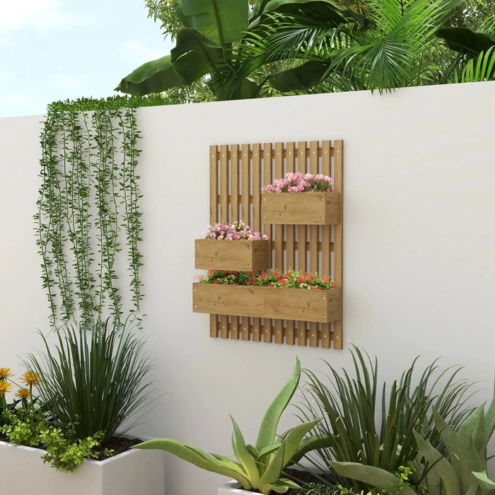 Wall-Mounted Wooden Garden Planters with Trellis - Little and Giant Explorers Outsunny