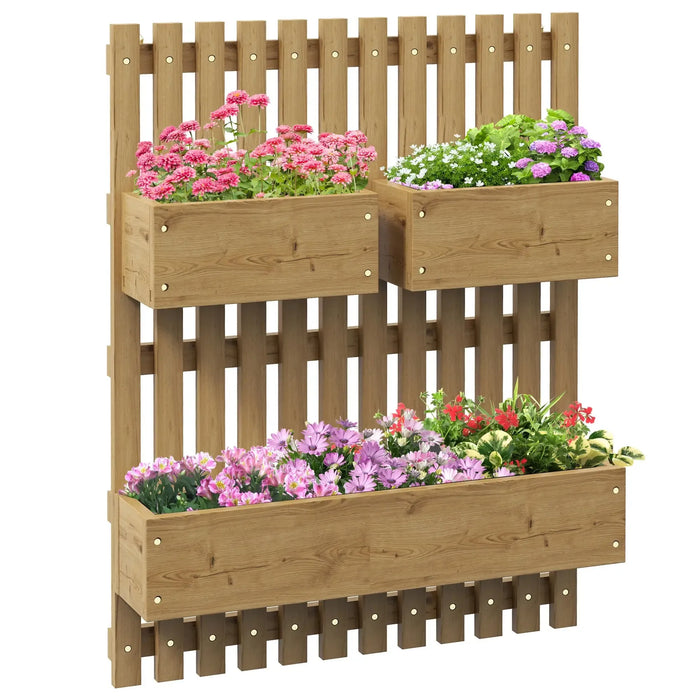 Wall-Mounted Wooden Garden Planters with Trellis - Little and Giant Explorers Outsunny