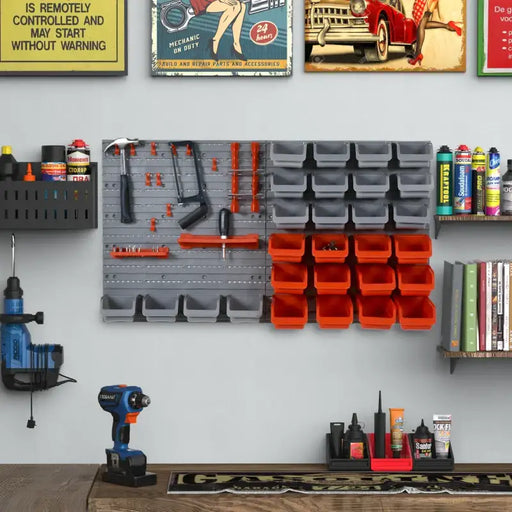 Wall Storage Organiser – On-Wall Tool Pegboard | 28 Cubbies, Hooks and Bins DURHAND - Little and Giant Explorers DURHAND