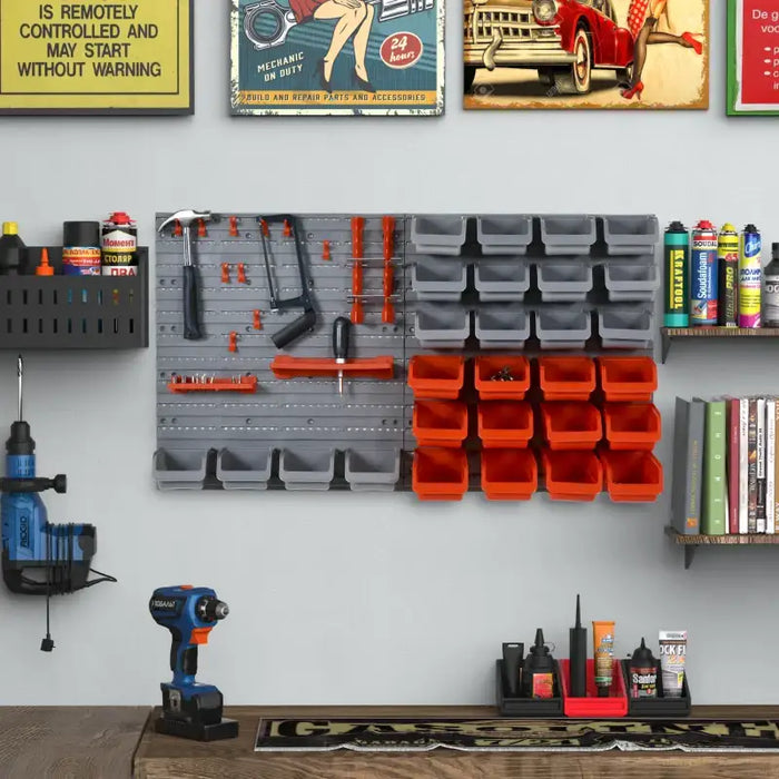 Wall Storage Organiser – On-Wall Tool Pegboard | 28 Cubbies, Hooks and Bins DURHAND - Little and Giant Explorers DURHAND