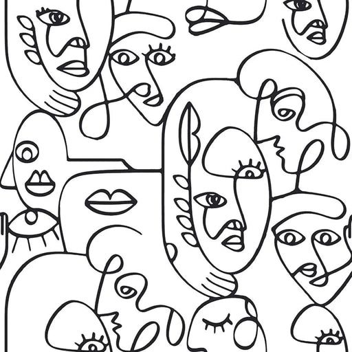 Wallpaper 'Friends & Coffee Line Art Faces' in White and Black - Little and Giant Explorers Noordwand