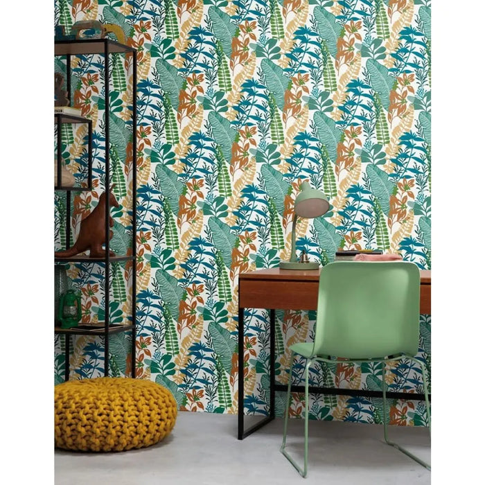 Wallpaper 'Good Vibes Big Leaves' in Blue and Green - Little and Giant Explorers Noordwand