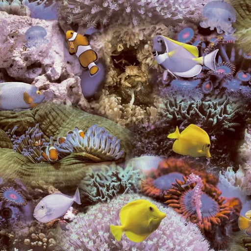 Wallpaper 'Good Vibes Coral and Tropical Fish' in Yellow and Purple - Little and Giant Explorers Noordwand