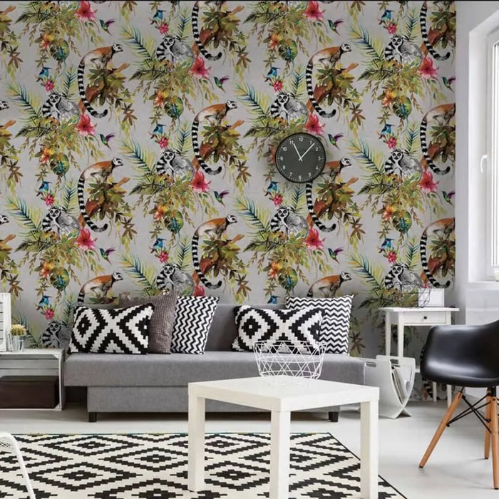 Wallpaper 'Lemur' Silver - Little and Giant Explorers DUTCH WALLCOVERINGS