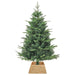 Artificial green Christmas tree in natural woven basket stand on white background
