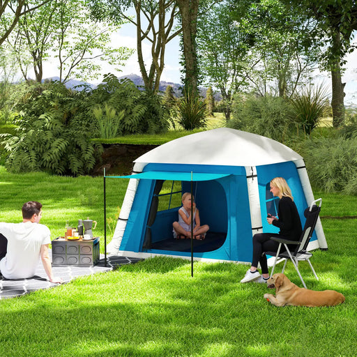Waterproof Inflatable Camping Tent with Pump in Blue (2 persons) - Little and Giant Explorers Outsunny