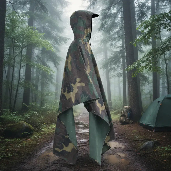 Waterproof Rain Poncho – Camouflage | Adult PVC-Coated Polyester Hooded Rain Cape VIDAXL - Little and Giant Explorers vidaXL