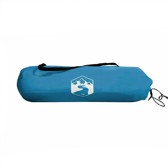 Blue waterproof storage tent bag with strap and mountain logo for portable camping
