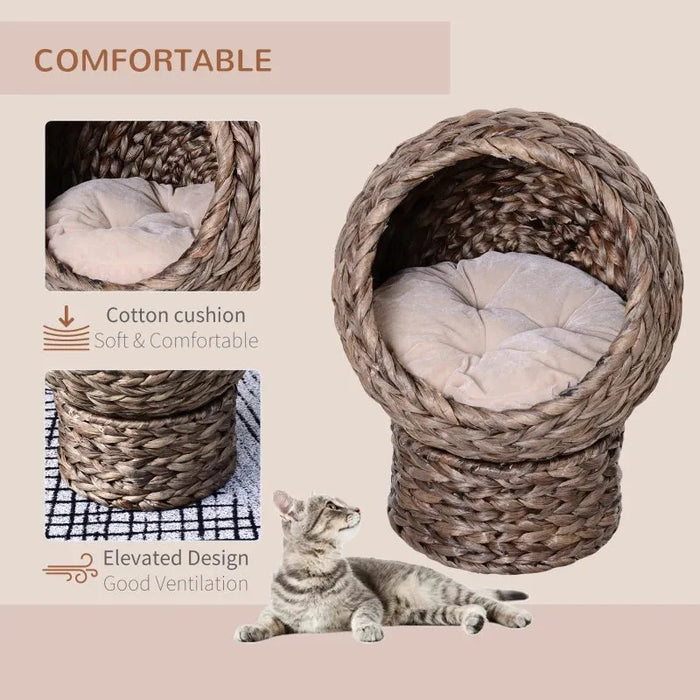 Wicker Cat Bed Raised Rattan Cat Basket - Little and Giant Explorers PawHut