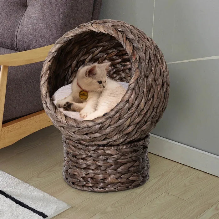 Wicker Cat Bed Raised Rattan Cat Basket - Little and Giant Explorers PawHut