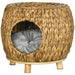 Wicker Cat Bed Stool with Washable Cushion - Little and Giant Explorers PawHut