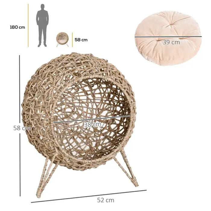 Wicker Cat House – Hand-Woven Rattan Cat Cave | Cushion and Metal Tripod Base PAWHUT - Little and Giant Explorers PawHut