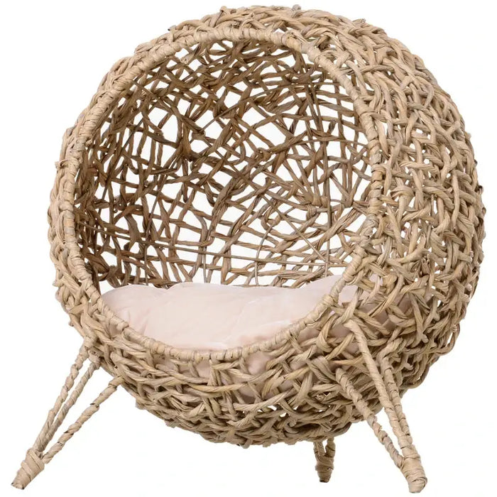 Wicker Cat House – Hand-Woven Rattan Cat Cave | Cushion and Metal Tripod Base PAWHUT - Little and Giant Explorers PawHut