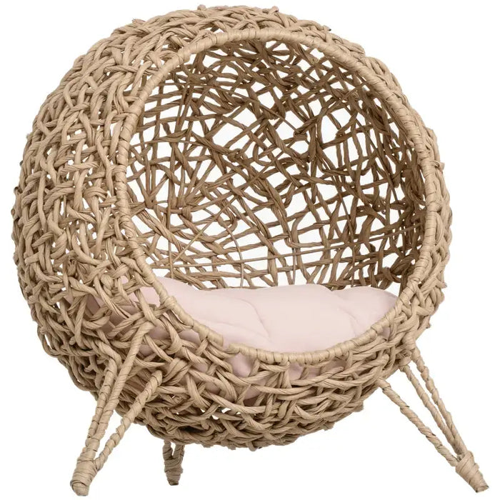 Wicker Cat House – Hand-Woven Rattan Cat Cave | Cushion and Metal Tripod Base PAWHUT - Little and Giant Explorers PawHut