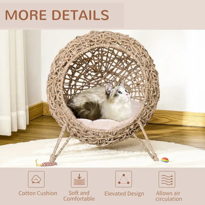 Wicker Cat House – Hand-Woven Rattan Cat Cave | Cushion and Metal Tripod Base PAWHUT - Little and Giant Explorers PawHut