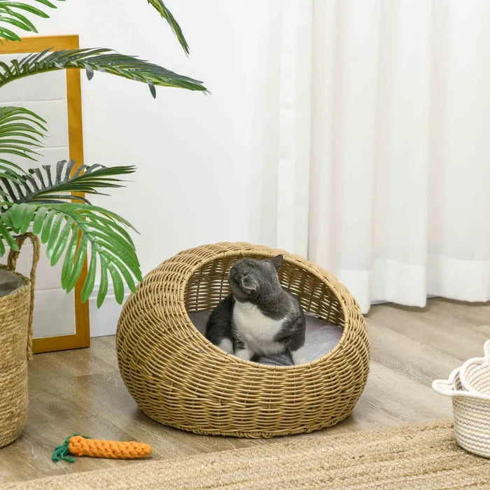 Wicker Cat House with Washable Cushion - Little and Giant Explorers PawHut