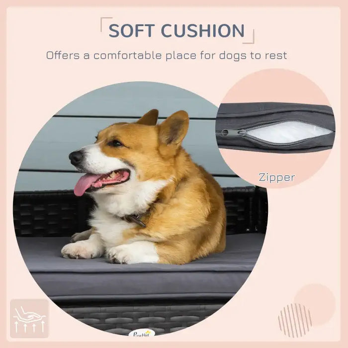 Wicker Dog Basket with Canopy | Outdoor Rattan Raised Pet Bed - Up to 15kg PAWHUT - Little and Giant Explorers PawHut