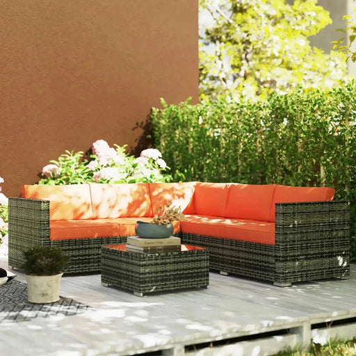 Wicker Outdoor Furniture Set with Corner Sofa Loveseat and Coffee Table with Orange Cushions - Little and Giant Explorers Outsunny