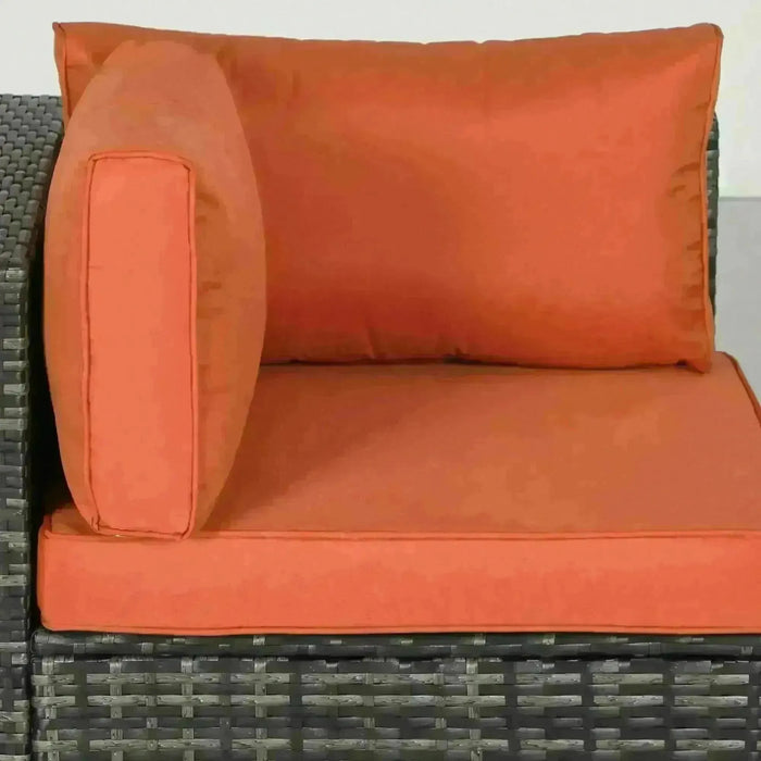 Wicker Outdoor Furniture Set with Corner Sofa Loveseat and Coffee Table with Orange Cushions - Little and Giant Explorers Outsunny