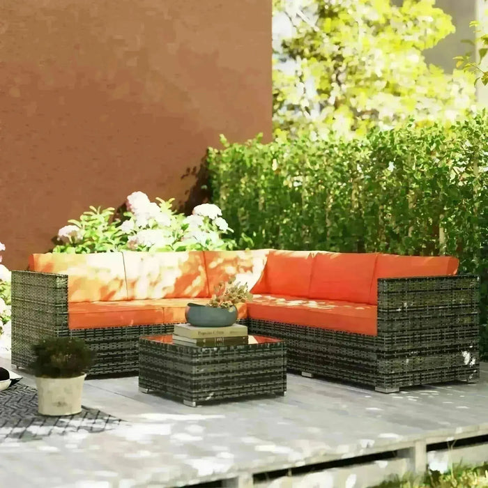 Wicker Outdoor Furniture Set with Corner Sofa Loveseat and Coffee Table with Orange Cushions - Little and Giant Explorers Outsunny