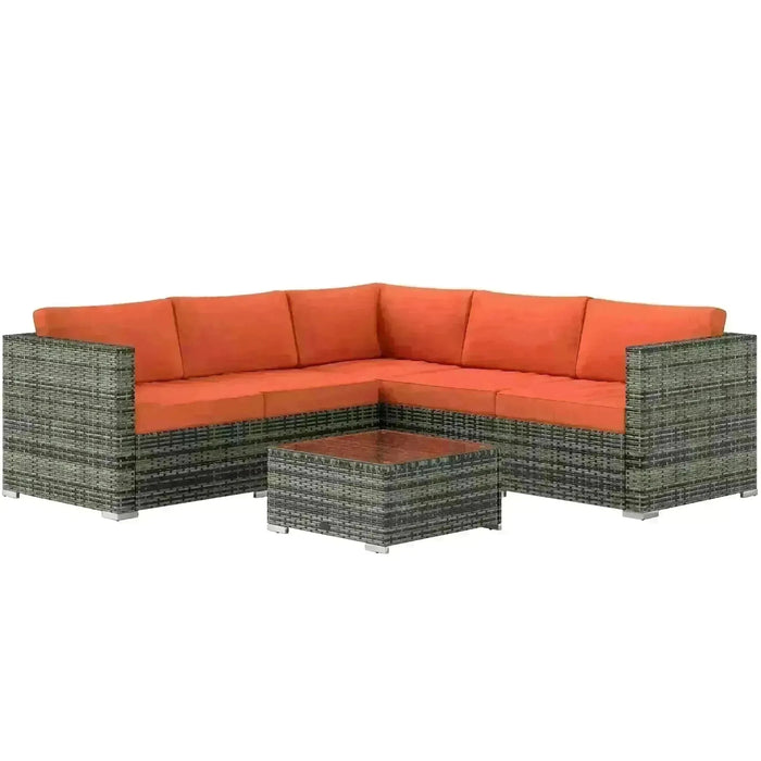 Wicker Outdoor Furniture Set with Corner Sofa Loveseat and Coffee Table with Orange Cushions - Little and Giant Explorers Outsunny