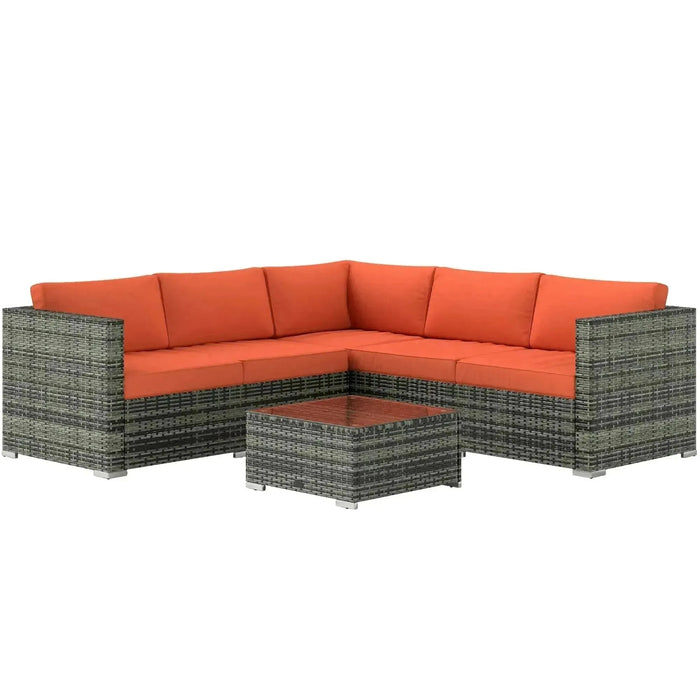 Wicker Outdoor Furniture Set with Corner Sofa Loveseat and Coffee Table with Orange Cushions - Little and Giant Explorers Outsunny