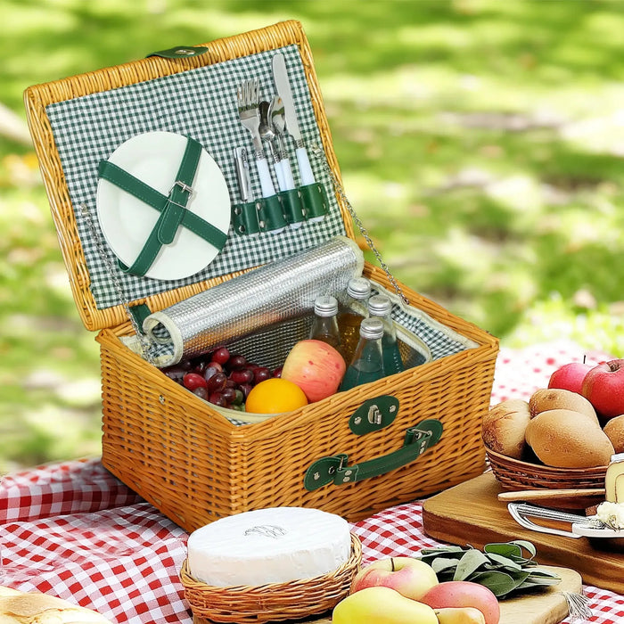 Wicker Picnic Basket for 2 Person with Cooler Compartment - Little and Giant Explorers Outsunny