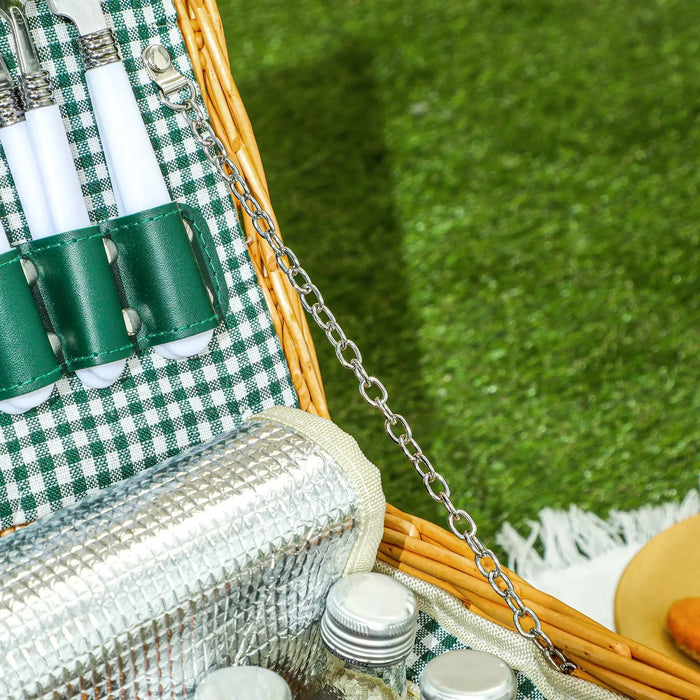 Wicker Picnic Basket for 2 Person with Cooler Compartment - Little and Giant Explorers Outsunny