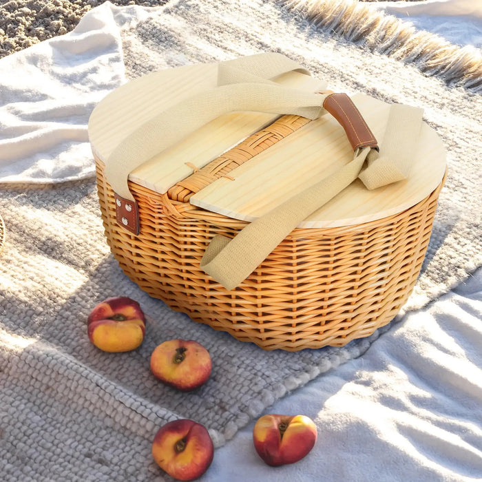 Wicker Picnic Basket for 2 with Pine Wood Lid - Little and Giant Explorers Outsunny