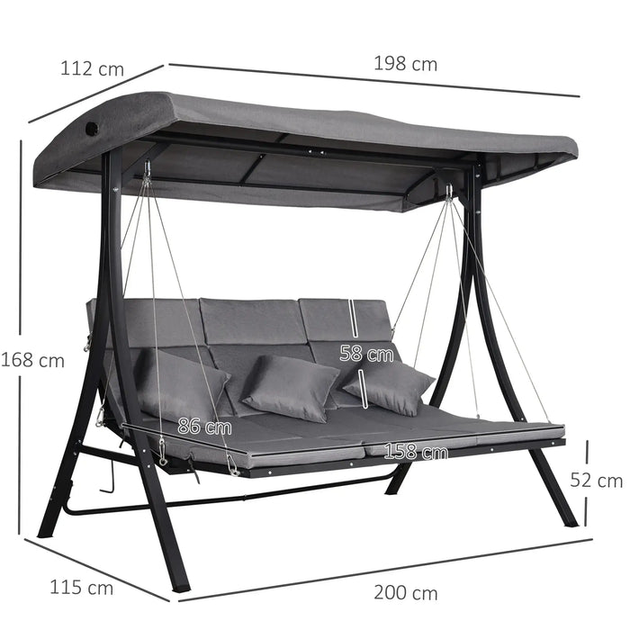 Wide Metal Garden Swing Bench | Adjustable Overhead Canopy for Three-Person Relaxation - Little and Giant Explorers Outsunny