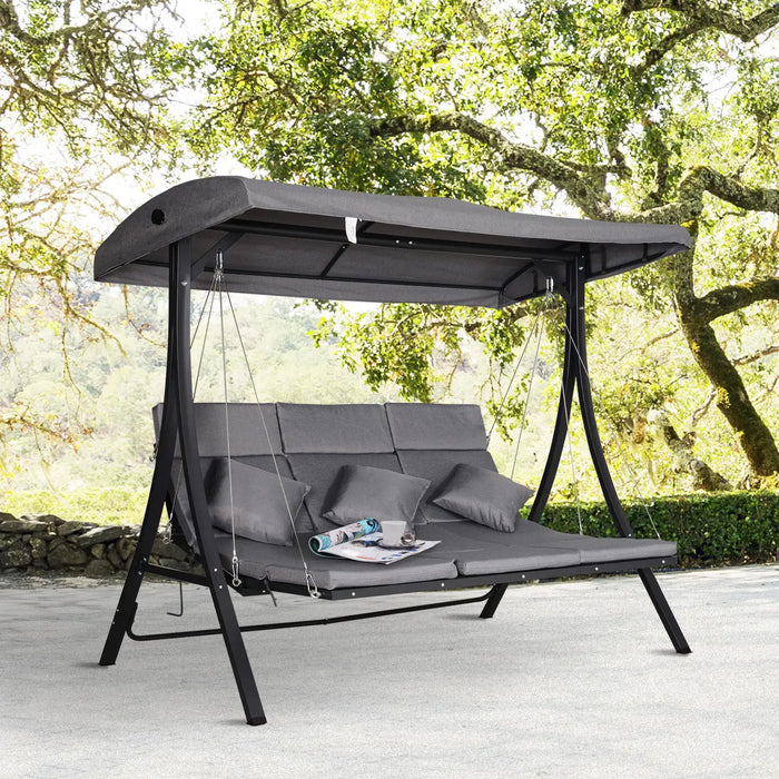 Wide Metal Garden Swing Bench | Adjustable Overhead Canopy for Three-Person Relaxation - Little and Giant Explorers Outsunny