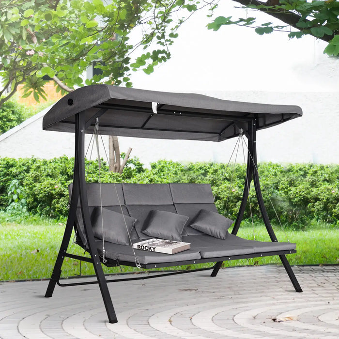 Wide Metal Garden Swing Bench | Adjustable Overhead Canopy for Three-Person Relaxation - Little and Giant Explorers Outsunny