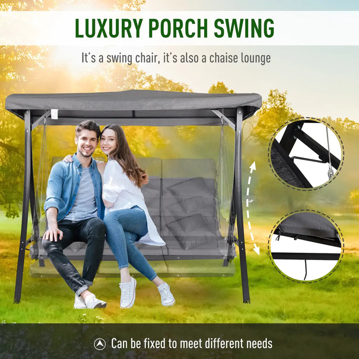Wide Metal Garden Swing Bench | Adjustable Overhead Canopy for Three-Person Relaxation - Little and Giant Explorers Outsunny