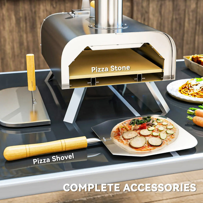 Portable Wood Pellet Pizza Oven with Pizza Stone and Peel - Little and Giant Explorers Outsunny