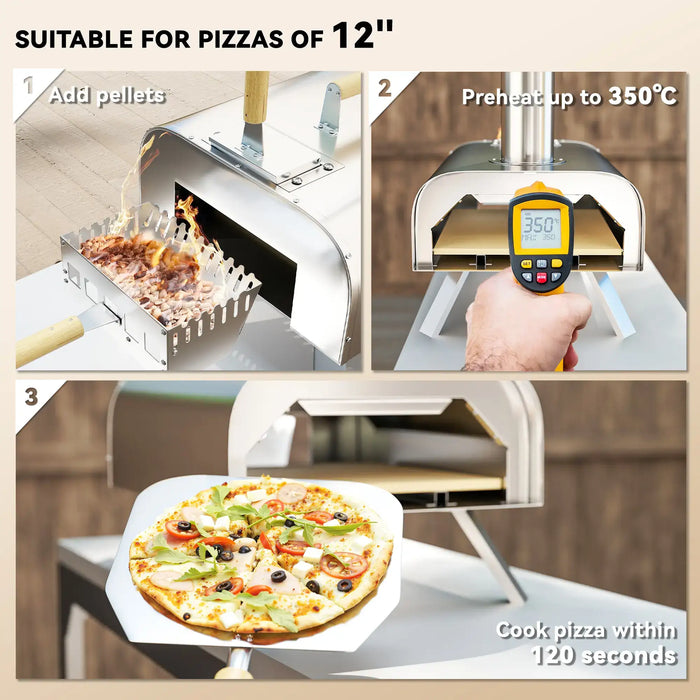 Portable Wood Pellet Pizza Oven with Pizza Stone and Peel - Little and Giant Explorers Outsunny