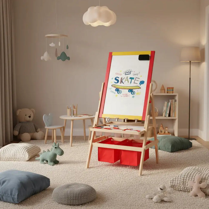 Wooden 3-in-1 Kids Art Easel | Chalkboard, Whiteboard and Paper Roll COSTWAY - Little and Giant Explorers Costway