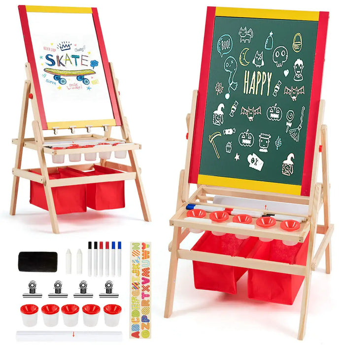 Wooden 3-in-1 Kids Art Easel | Chalkboard, Whiteboard and Paper Roll COSTWAY - Little and Giant Explorers Costway