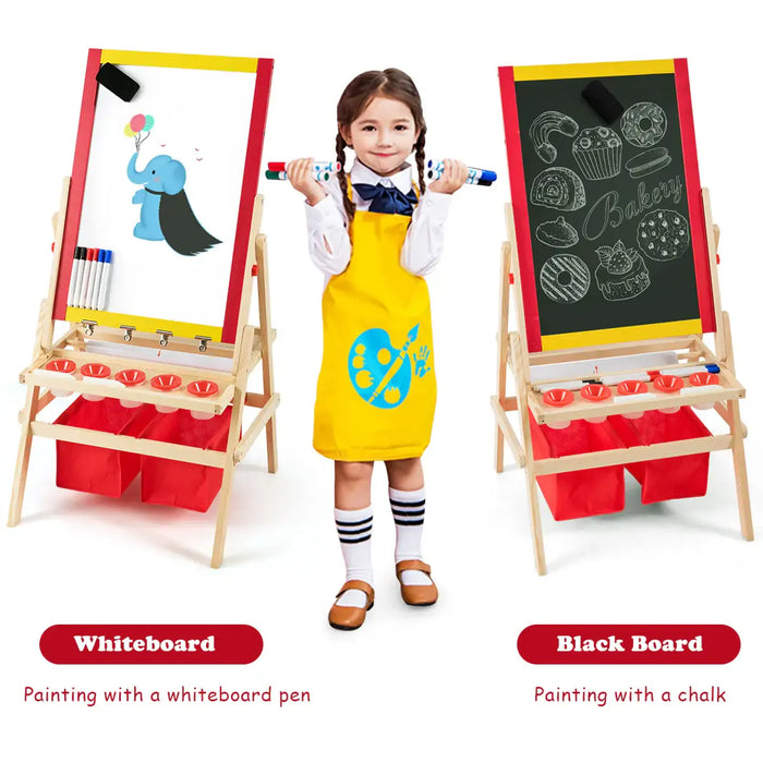 Wooden 3-in-1 Kids Art Easel | Chalkboard, Whiteboard and Paper Roll COSTWAY - Little and Giant Explorers Costway