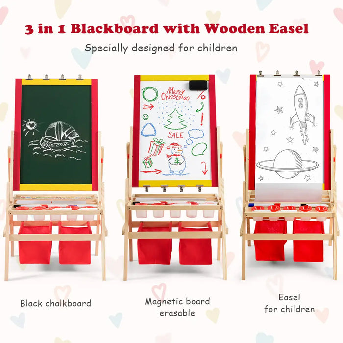 Wooden 3-in-1 Kids Art Easel | Chalkboard, Whiteboard and Paper Roll COSTWAY - Little and Giant Explorers Costway