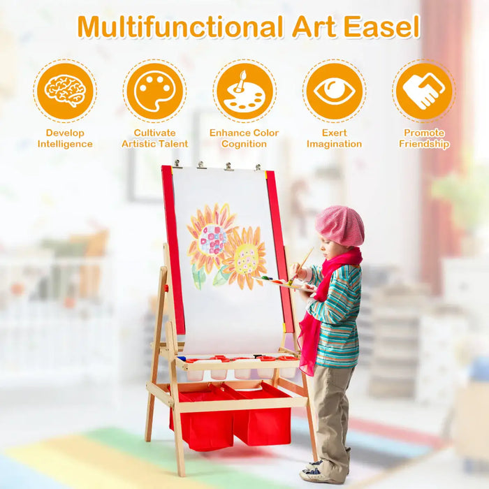Wooden 3-in-1 Kids Art Easel | Chalkboard, Whiteboard and Paper Roll COSTWAY - Little and Giant Explorers Costway
