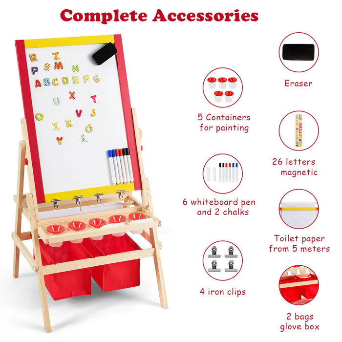 Wooden 3-in-1 Kids Art Easel | Chalkboard, Whiteboard and Paper Roll COSTWAY - Little and Giant Explorers Costway