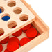 Wooden 4 in a row travel game with red and blue chips in a foldable box